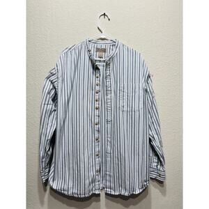 Duluth Trading Co. Shirt Striped Cotton Banded Collar Workwear Western Mens L